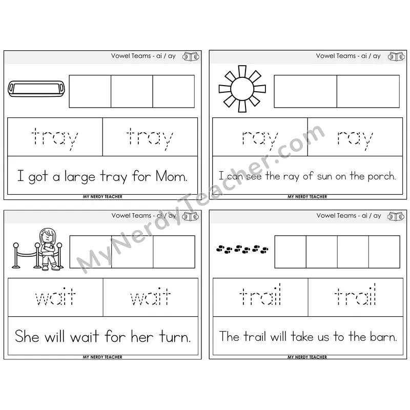 Long A Vowel Teams (ai, ay) Graph Trace Read Task Cards — Decodable Sentences