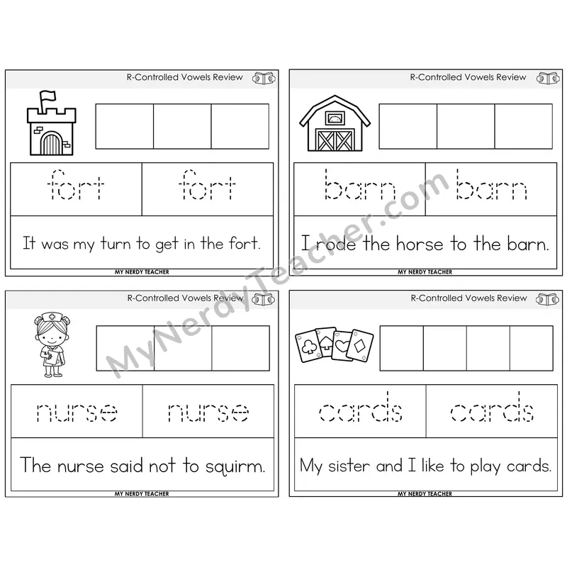 R-Controlled Vowels Review Graph Trace Read Task Cards — Decodable Sentences
