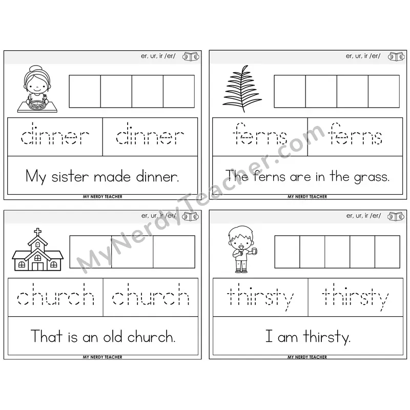 R-Controlled ER, UR, IR Graph Trace Read Task Cards — Decodable Sentences