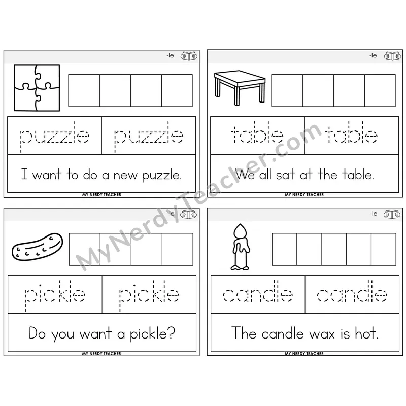 Consonant -le Graph Trace Read Task Cards — Decodable Sentences