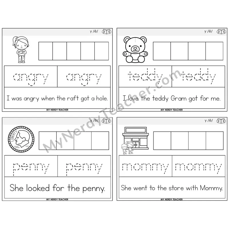 Y as Long E Graph Trace Read Task Cards — Decodable Sentences