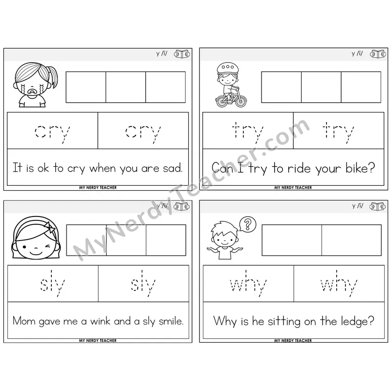 Y as Long I Graph Trace Read Task Cards — Decodable Sentences