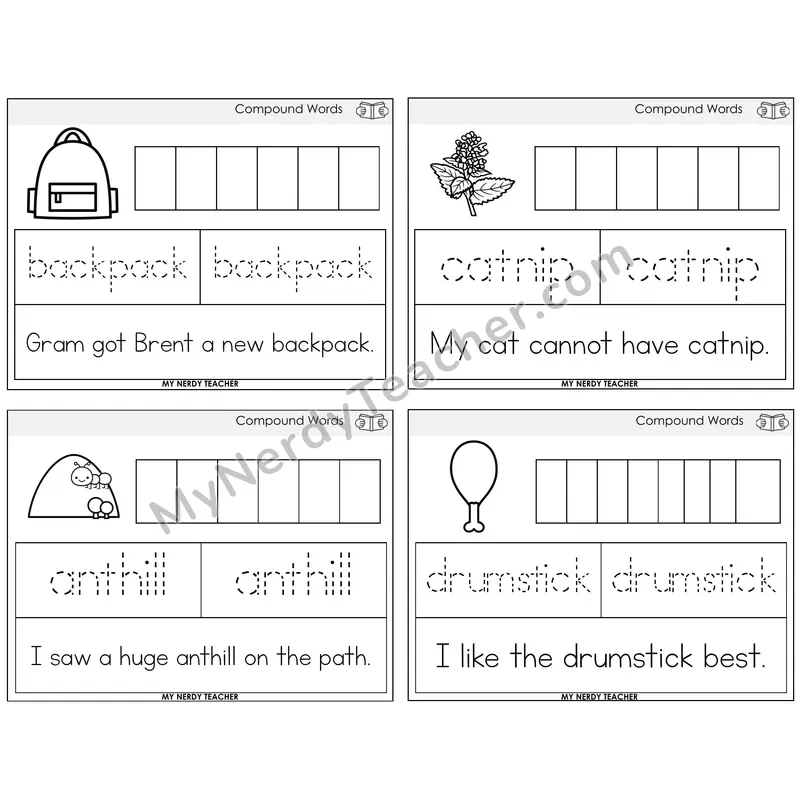 Compound Words Graph Trace Read Task Cards — Decodable Sentences
