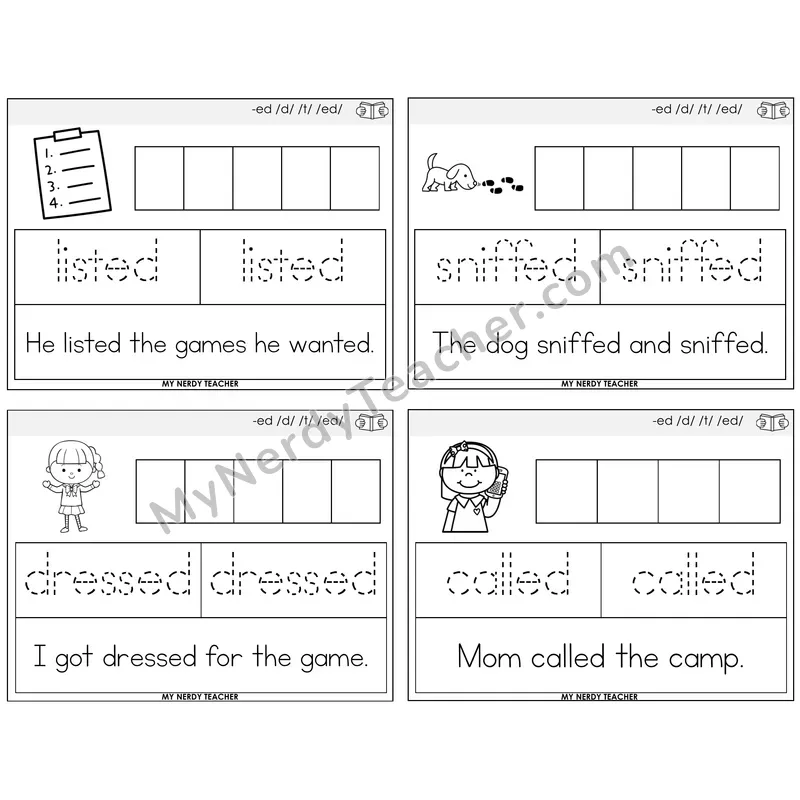 Suffix -ed Graph Trace Read Task Cards — Decodable Sentences