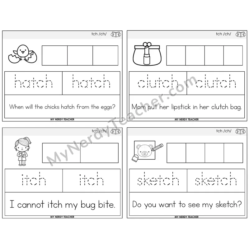 TCH Trigraph Graph Trace Read Task Cards — Decodable Sentences