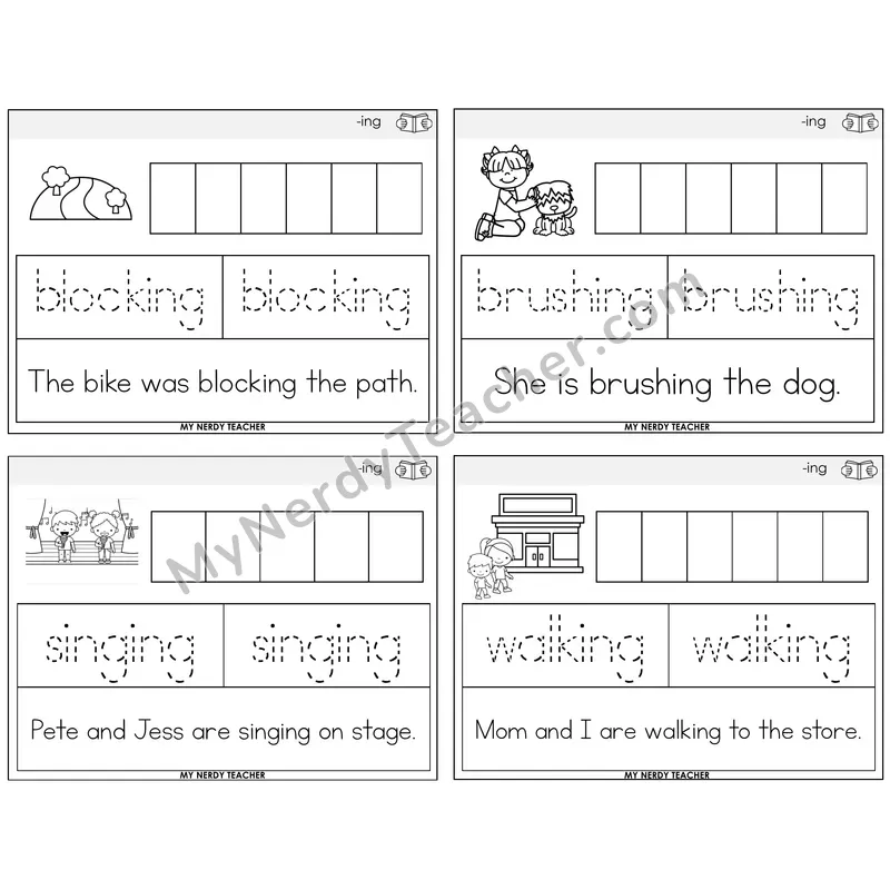 Suffix -ing Graph Trace Read Task Cards — Decodable Sentences