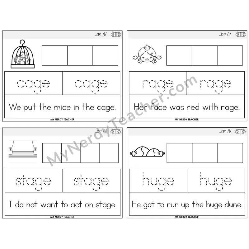 Soft G (_ge) Graph Trace Read Task Cards — Decodable Sentences