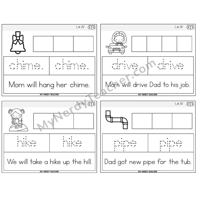 Long I VCe (i_e) Graph Trace Read Task Cards — Decodable Sentences