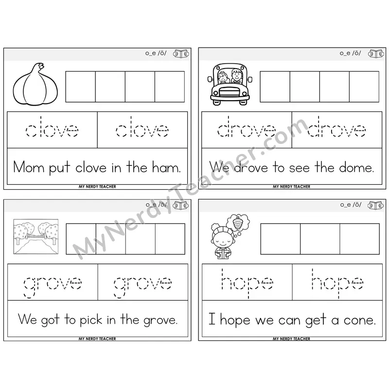 Long O VCe (o_e) Graph Trace Read Task Cards — Decodable Sentences