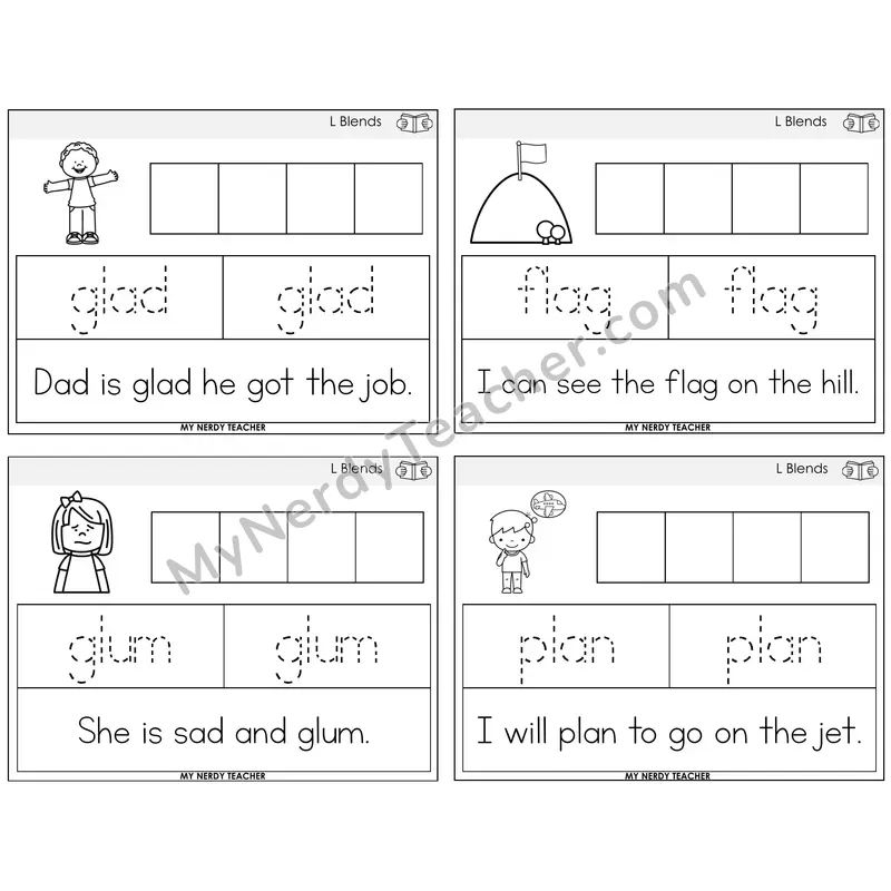 L Blends Graph Trace Read Task Cards — Decodable Sentences