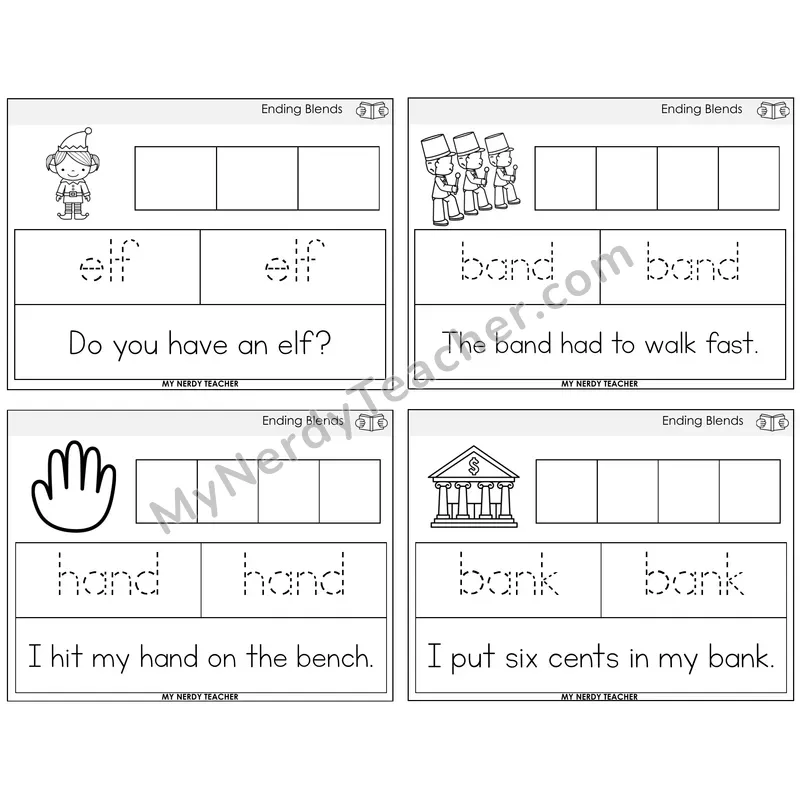 Ending Blends Graph Trace Read Task Cards — Decodable Sentences