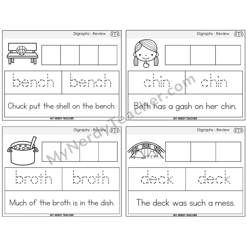 Digraphs Review Graph Trace Read Task Cards — Decodable Sentences