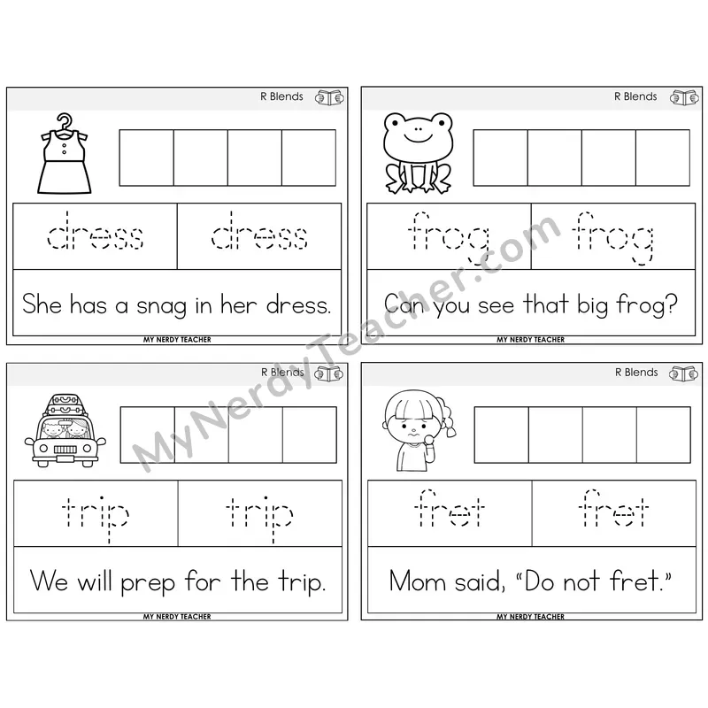 R Blends Graph Trace Read Task Cards — Decodable Sentences