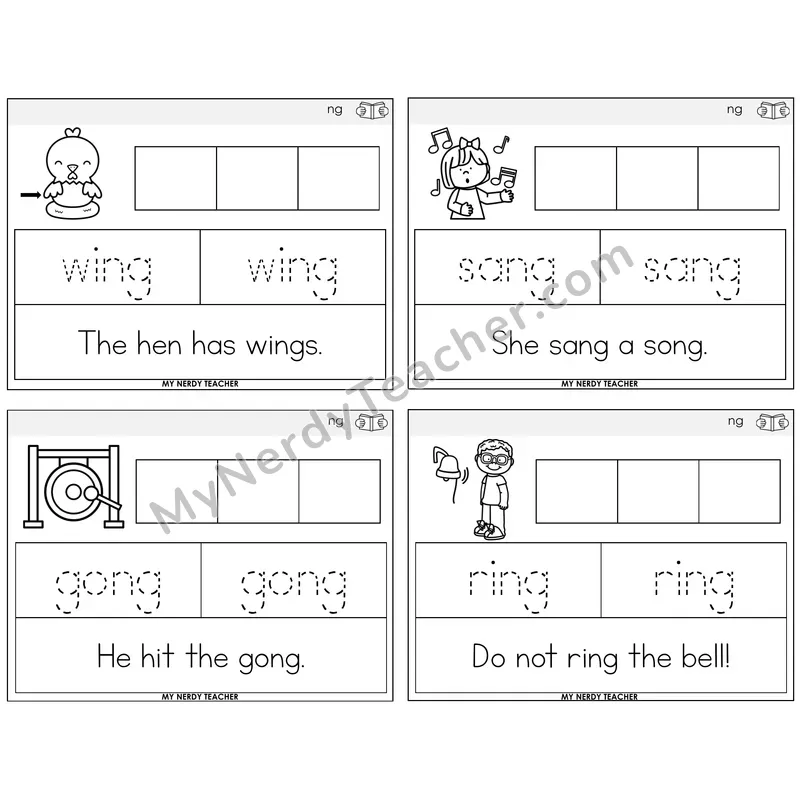 NG Digraph Graph Trace Read Task Cards — Decodable Sentences