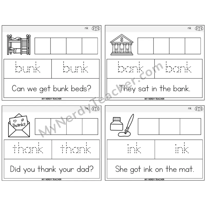 NK Digraph Graph Trace Read Task Cards — Decodable Sentences