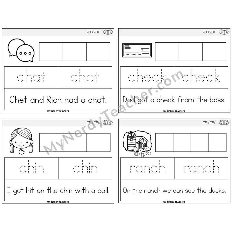 CH Digraph Graph Trace Read Task Cards — Decodable Sentences