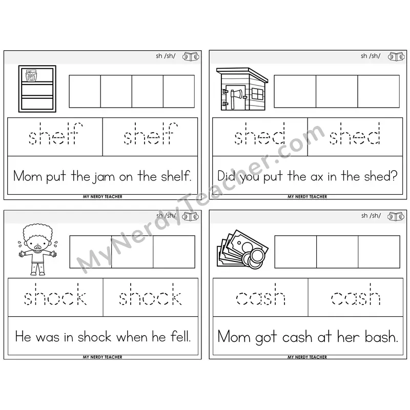 SH Digraph Graph Trace Read Task Cards — Decodable Sentences