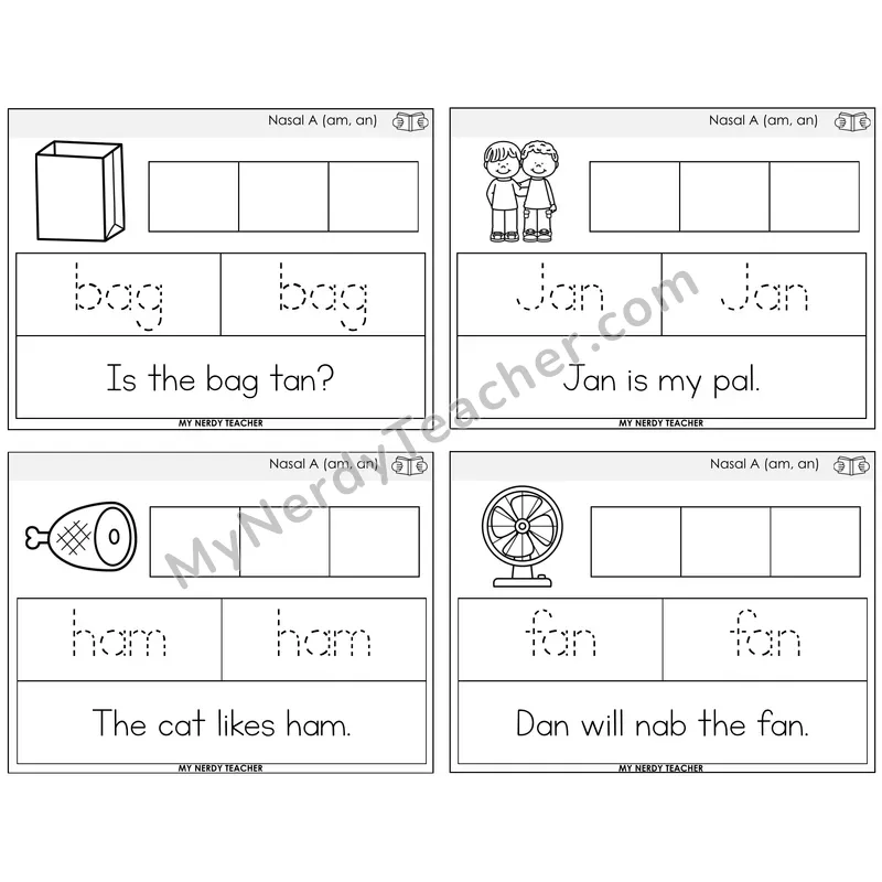 Nasalized A (am, an) Graph Trace Read Task Cards — Decodable Sentences