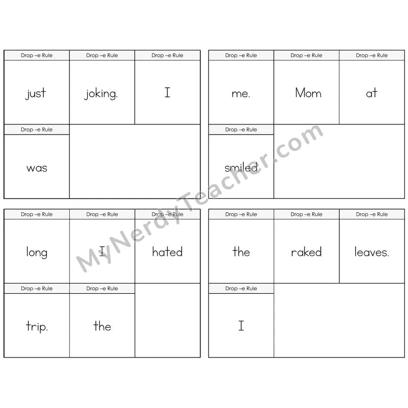 Drop -e Rule Build the Sentence Task Cards — Decodable Sentences