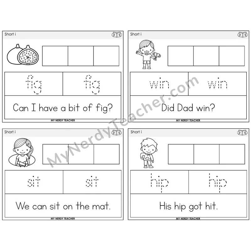 Short I Graph Trace Read Task Cards — Decodable Sentences