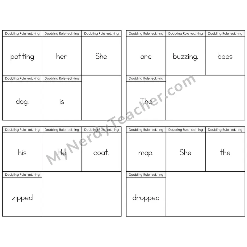 Doubling Rule -ed, -ing Build the Sentence Task Cards — Decodable Sentences