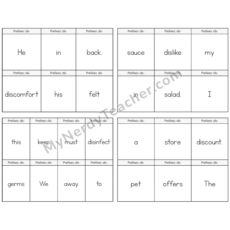 Prefix dis- Build the Sentence Task Cards — Decodable Sentences