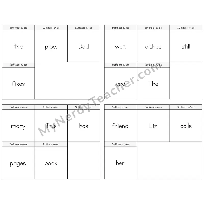 Suffixes -s and -es Build the Sentence Task Cards — Decodable Sentences