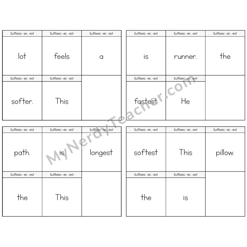Suffixes -er and -est Build the Sentence Task Cards — Decodable Sentences