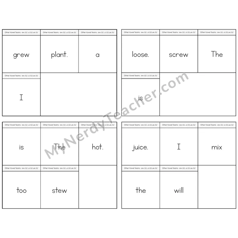 Long U (ew, ui, ue) Build the Sentence Task Cards — Decodable Sentences