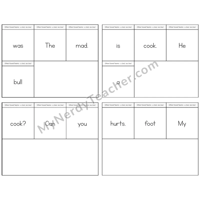 Short OO and U (/oo/) Build the Sentence Task Cards — Decodable Sentences