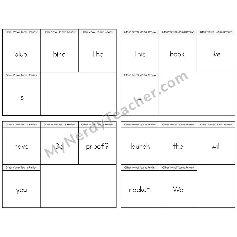 Other Vowel Teams Review Build the Sentence Task Cards — Decodable Sentences
