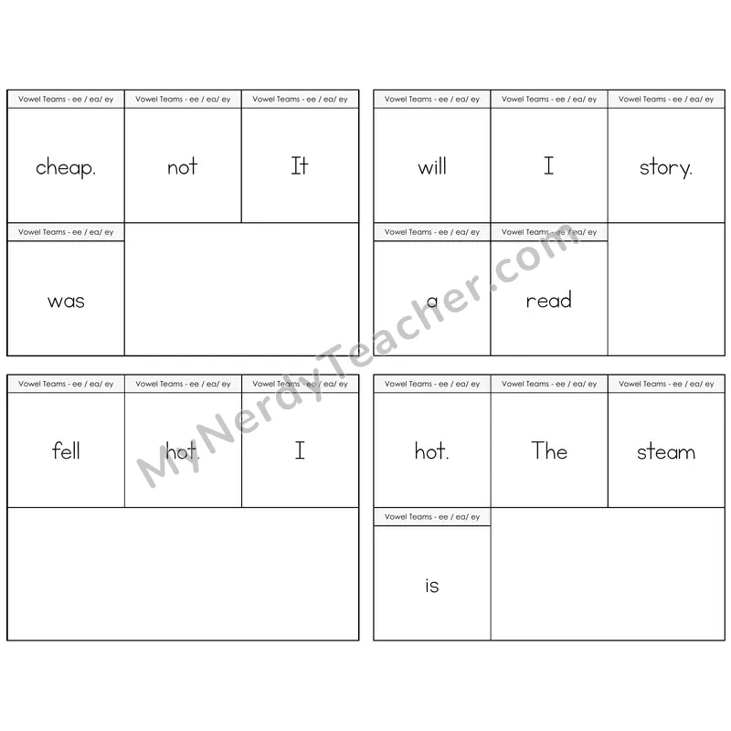 Long E Vowel Teams (ee, ea, ey) Build the Sentence Task Cards — Decodable Sentences