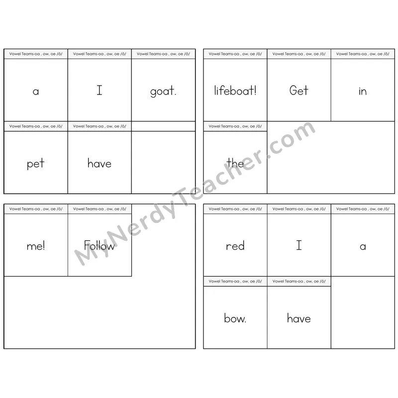 Long O Vowel Teams (oa, ow, oe) Build the Sentence Task Cards — Decodable Sentences