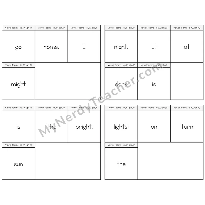 Long I Vowel Teams (ie, igh) Build the Sentence Task Cards — Decodable Sentences