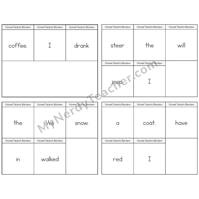 Long Vowel Teams Review Build the Sentence Task Cards — Decodable Sentences