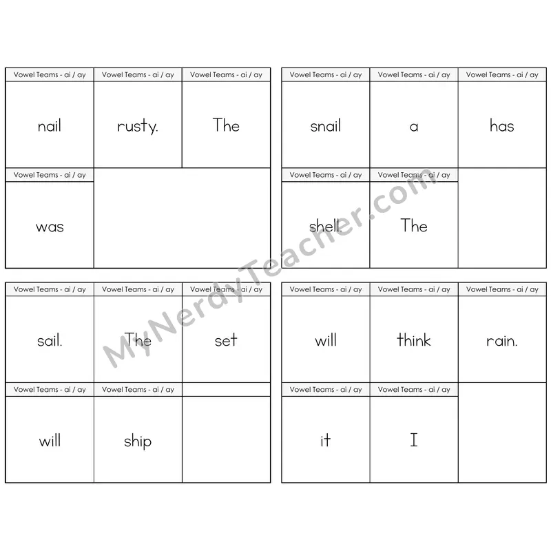 Long A Vowel Teams (ai, ay) Build the Sentence Task Cards — Decodable Sentences