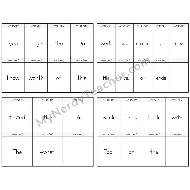 W+OR spelling /er/ Build the Sentence Task Cards — Decodable Sentences