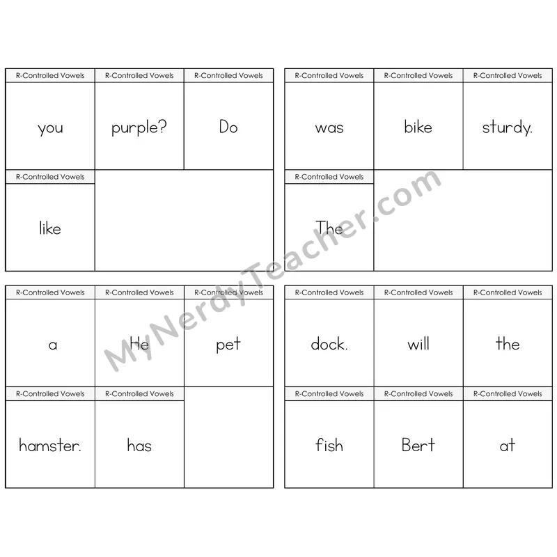 R-Controlled Vowels Review Build the Sentence Task Cards — Decodable Sentences