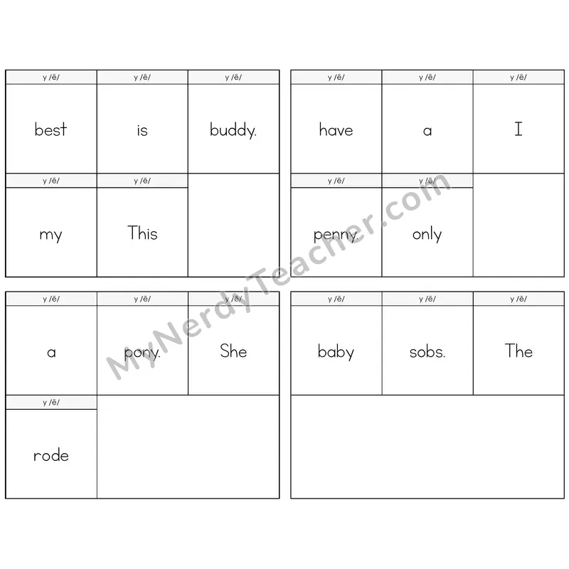 Y as Long E Build the Sentence Task Cards — Decodable Sentences