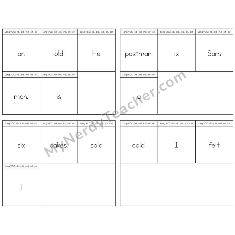 Long VCC Patterns Build the Sentence Task Cards — Decodable Sentences
