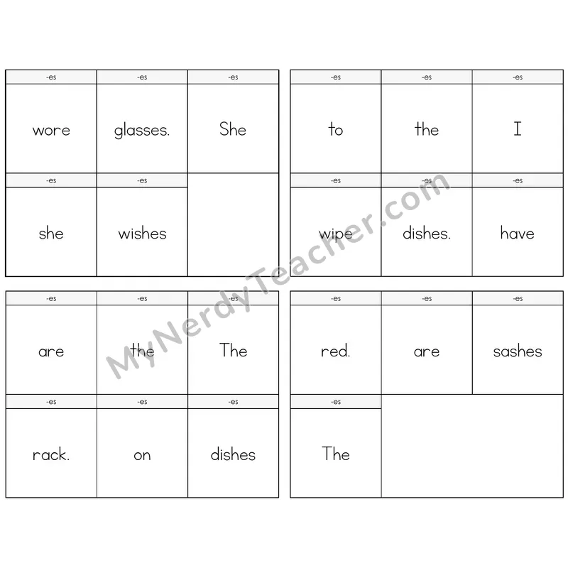 Suffix -es (Inflectional) Build the Sentence Task Cards — Decodable Sentences