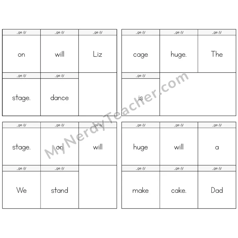 Soft G (_ge) Build the Sentence Task Cards — Decodable Sentences