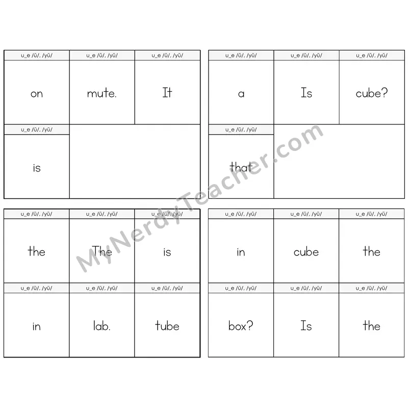 Long U VCe (u_e) Build the Sentence Task Cards — Decodable Sentences