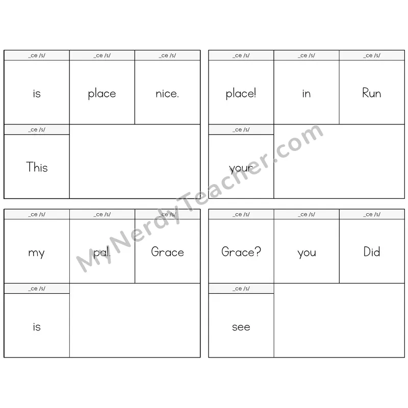 Soft C (_ce) Build the Sentence Task Cards — Decodable Sentences