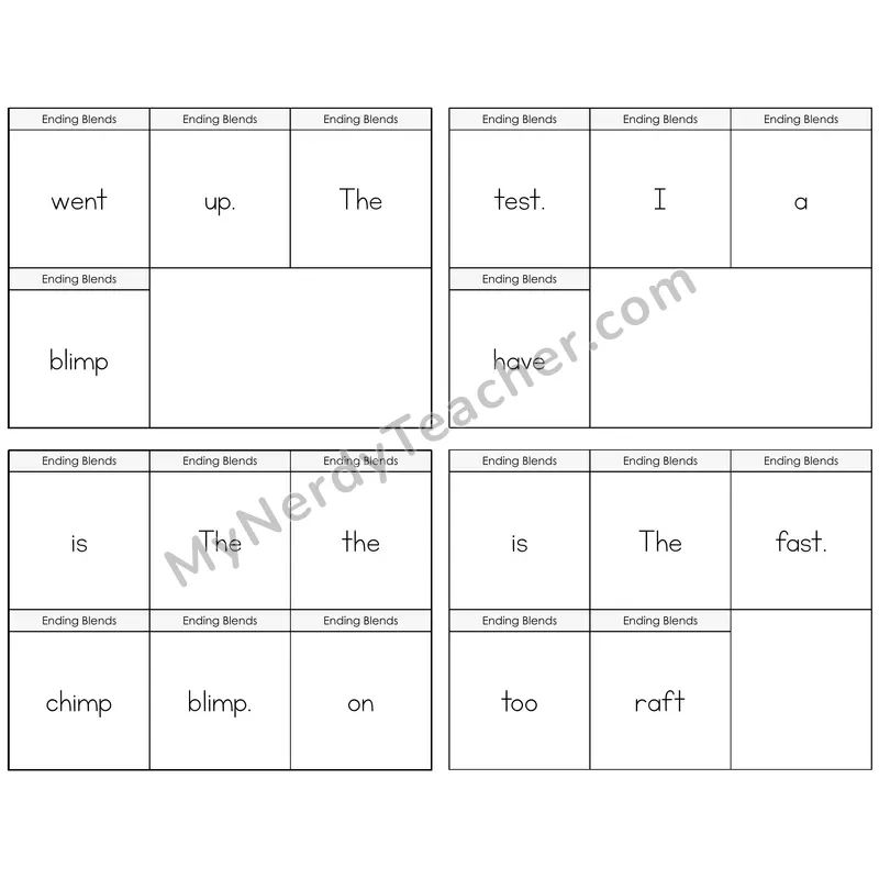 Ending Blends Build the Sentence Task Cards — Decodable Sentences