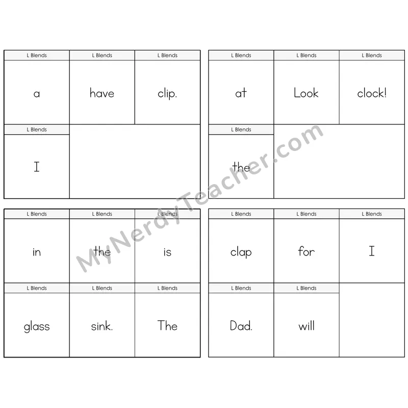 L Blends Build the Sentence Task Cards — Decodable Sentences
