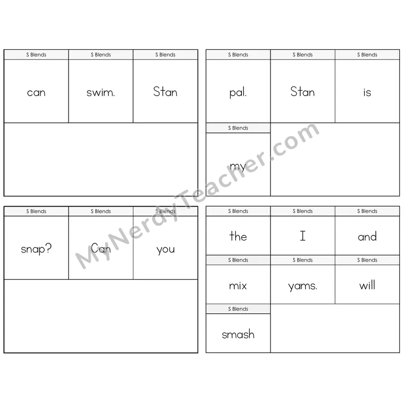 S Blends Build the Sentence Task Cards — Decodable Sentences