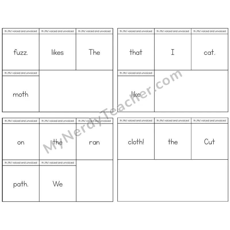 TH Digraph (Voiced + Unvoiced) Build the Sentence Task Cards — Decodable Sentences