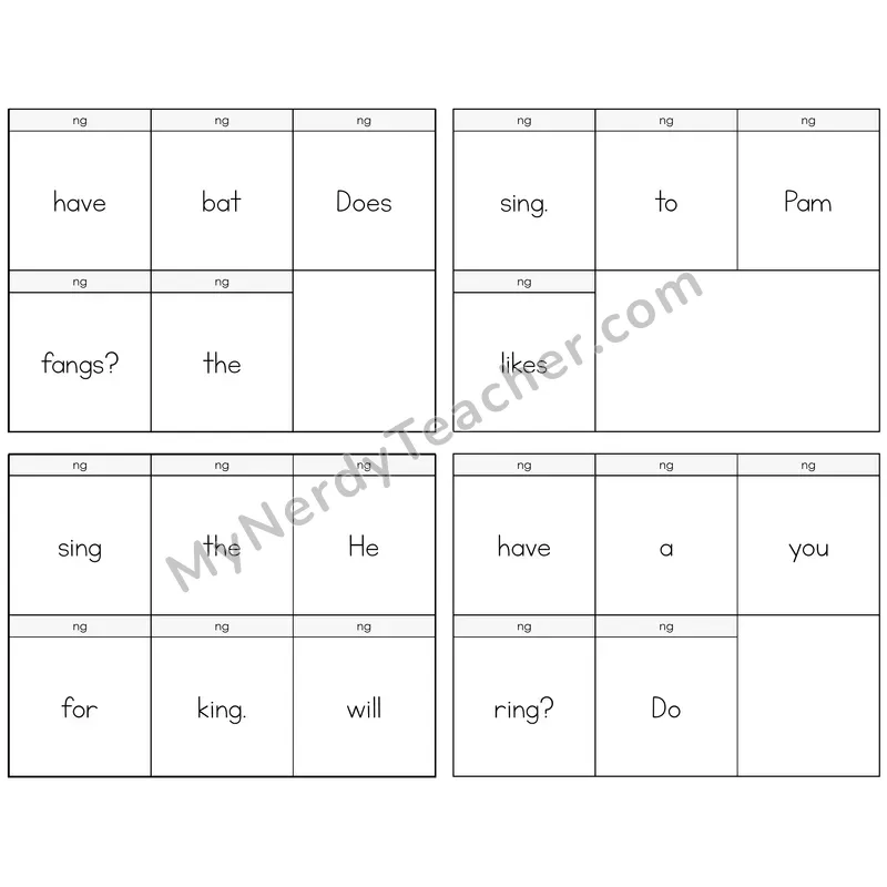 NG Digraph Build the Sentence Task Cards — Decodable Sentences