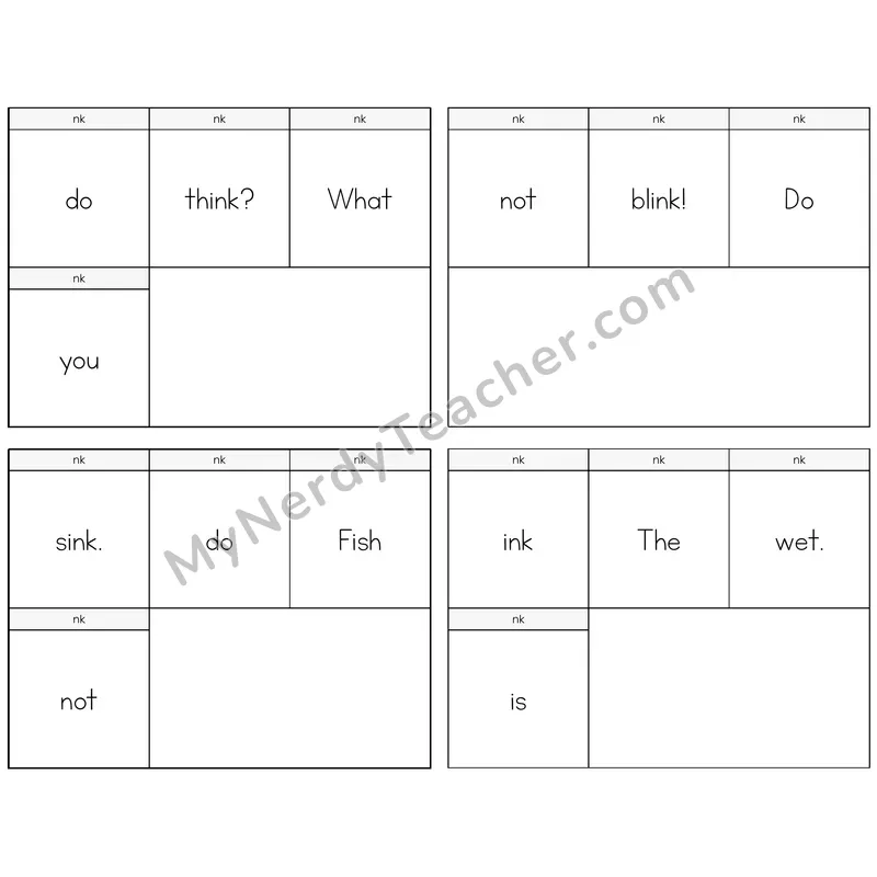 NK Digraph Build the Sentence Task Cards — Decodable Sentences